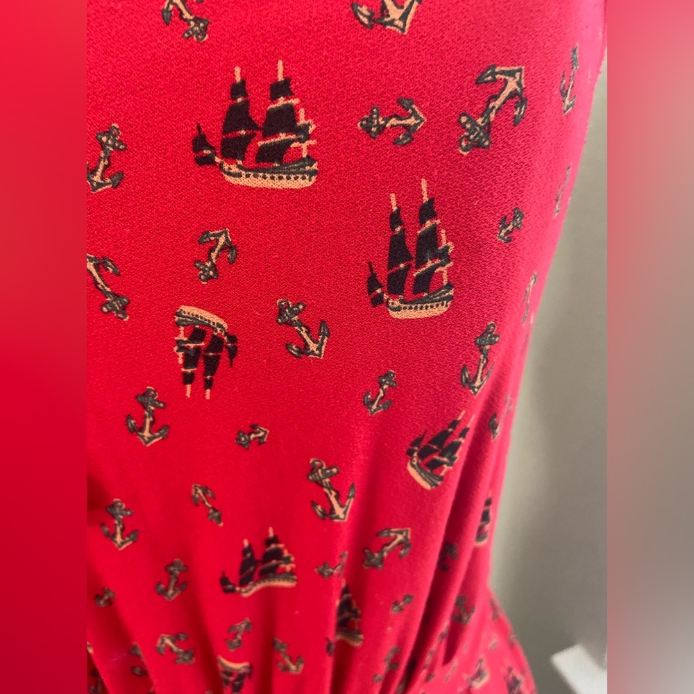 Leifnotes Red Casual Dress w Anchors & ships size XS - Picture 5 of 11